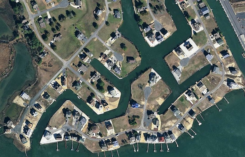Residential canal from aerial imagery