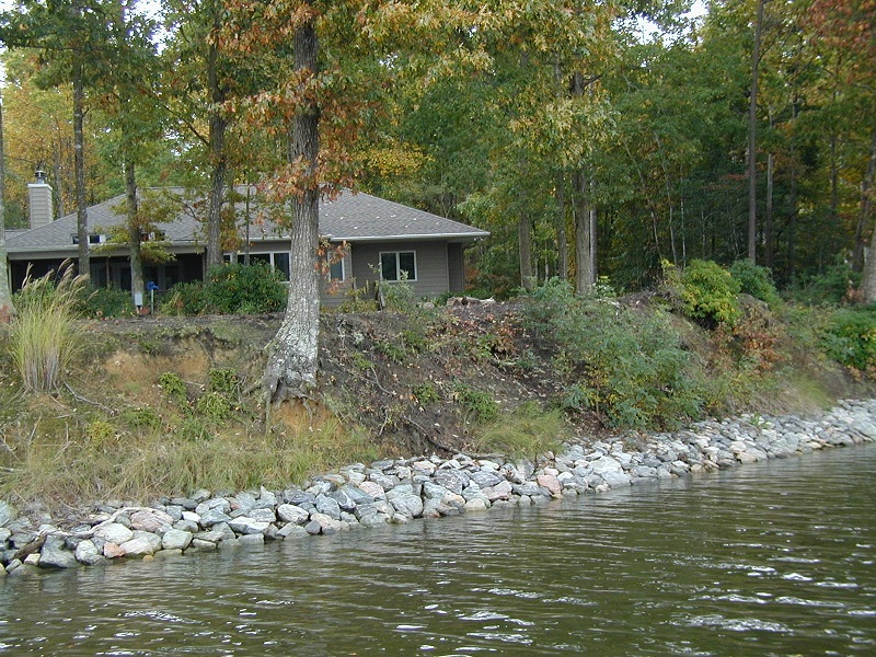 Shoreline protected with revetment